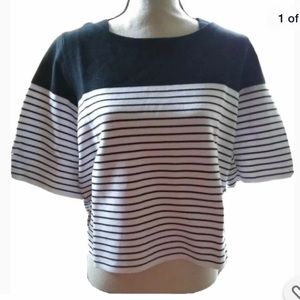 Rondina Designer Crop Top Black White Stripes Boat Neck NWT Medium